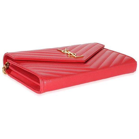 Saint Laurent Red Grain De Poudre Cassandre Chain Wallet - Picture 6 of 8